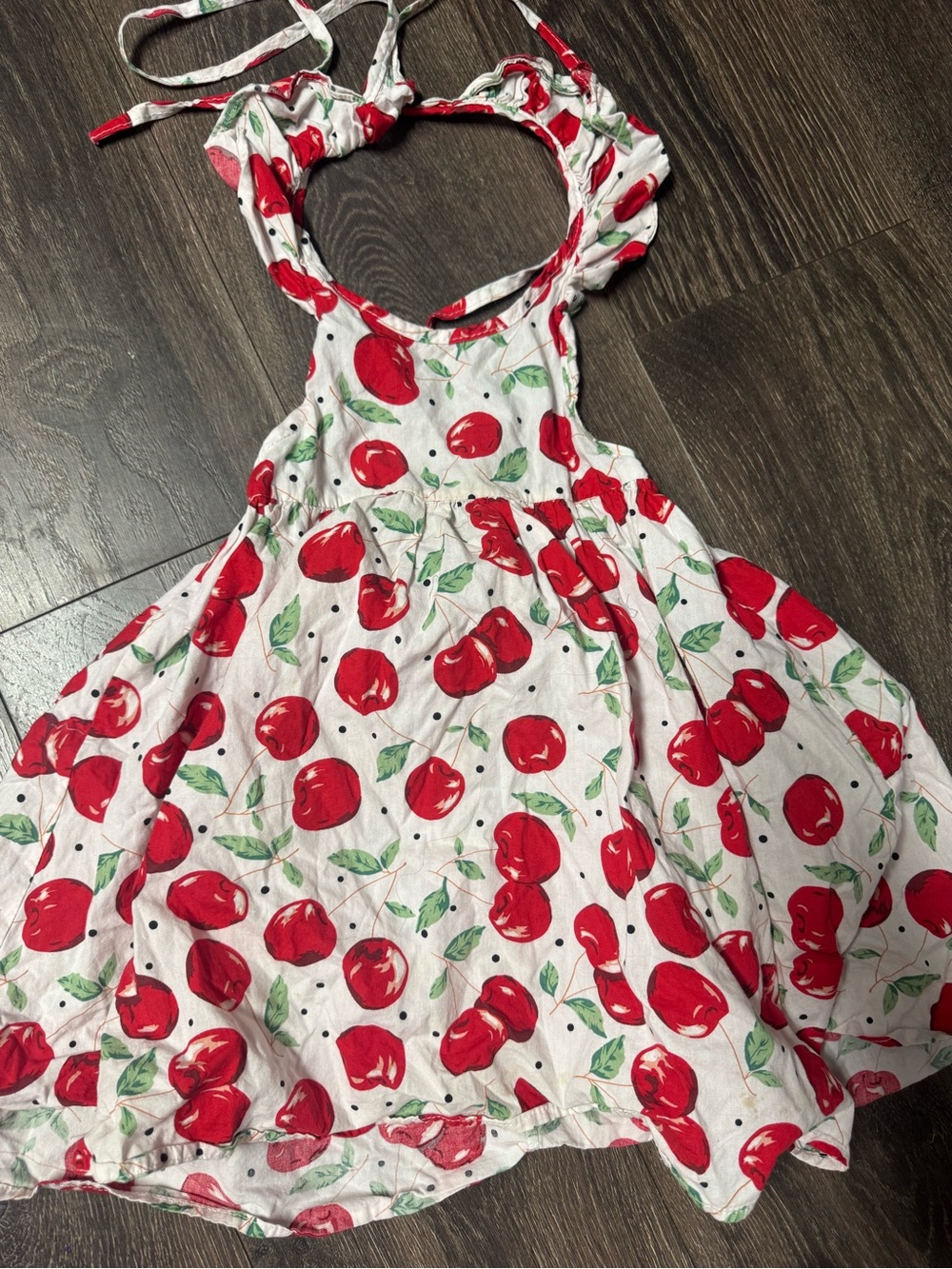 Girls' Red Cherry Print Halter Dress